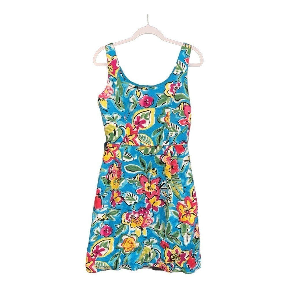 David Meister Fit and Flare Colorful Floral Tea Length Dress Size 8‎ RD1